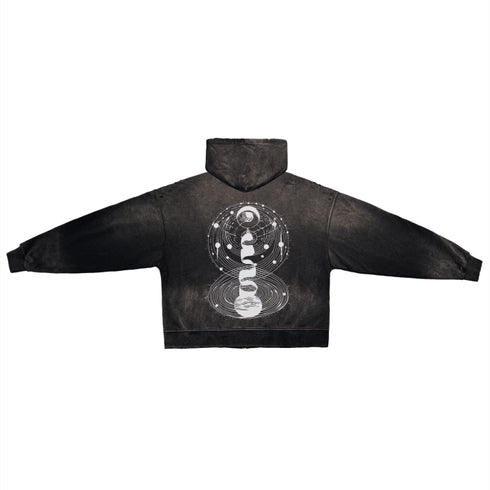 Cosmic Connection - Ultra Heavyweight Post-Apocalyptic Aesthetic Hand-Frayed Monkey Washed Zip Hoodie